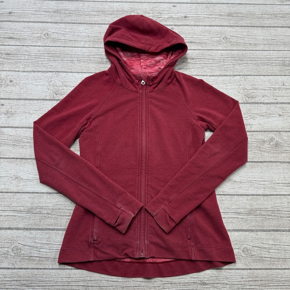 Lululemon Hoodie Women's 4 Burgundy Fleece Lined Full Zip Thumbholes Activewear